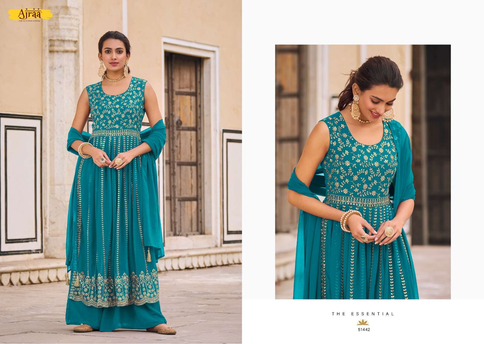 Hiva Vol-2 By Ajraa 51441 To 51445 Series Designer Festive Suits Collection Beautiful Stylish Fancy Colorful Party Wear & Occasional Wear Heavy Georgette Embroidered Dresses At Wholesale Price