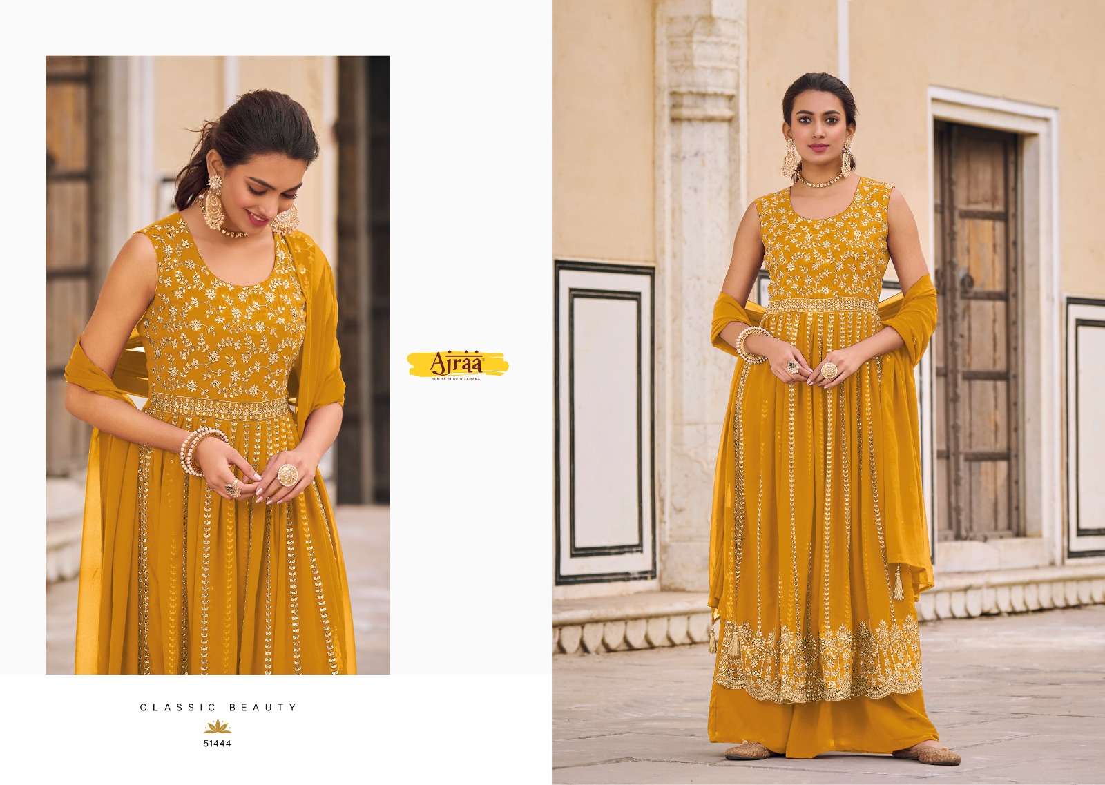 Hiva Vol-2 By Ajraa 51441 To 51445 Series Designer Festive Suits Collection Beautiful Stylish Fancy Colorful Party Wear & Occasional Wear Heavy Georgette Embroidered Dresses At Wholesale Price
