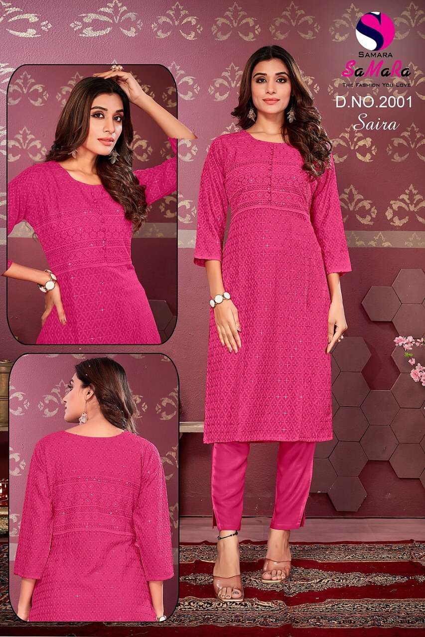 SAIRA BY SAMARA 2001 TO 2012 SERIES DESIGNER STYLISH FANCY COLORFUL BEAUTIFUL PARTY WEAR & ETHNIC WEAR COLLECTION RAYON KURTIS AT WHOLESALE PRICE