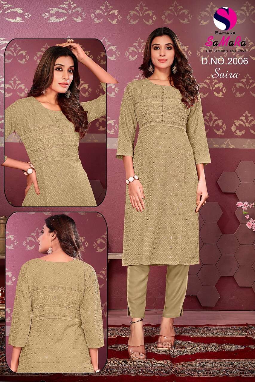 SAIRA BY SAMARA 2001 TO 2012 SERIES DESIGNER STYLISH FANCY COLORFUL BEAUTIFUL PARTY WEAR & ETHNIC WEAR COLLECTION RAYON KURTIS AT WHOLESALE PRICE