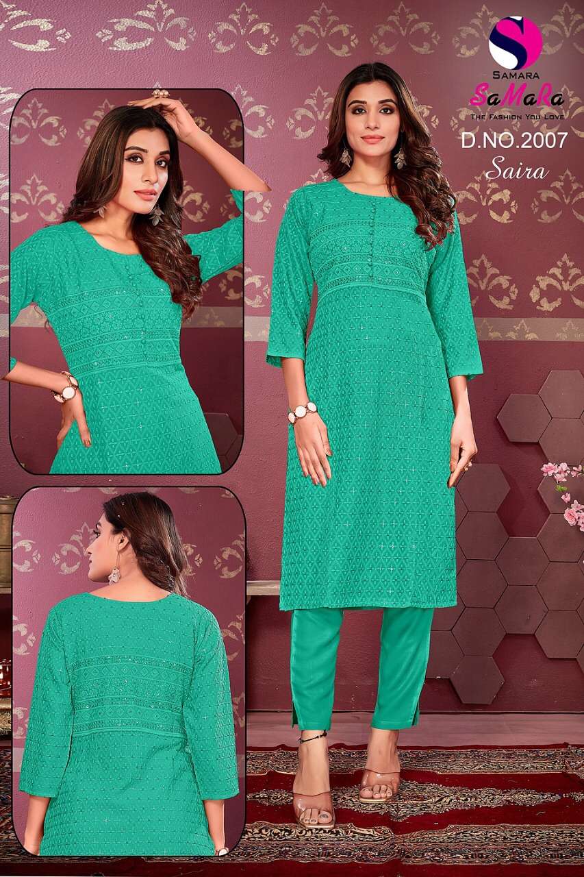 SAIRA BY SAMARA 2001 TO 2012 SERIES DESIGNER STYLISH FANCY COLORFUL BEAUTIFUL PARTY WEAR & ETHNIC WEAR COLLECTION RAYON KURTIS AT WHOLESALE PRICE