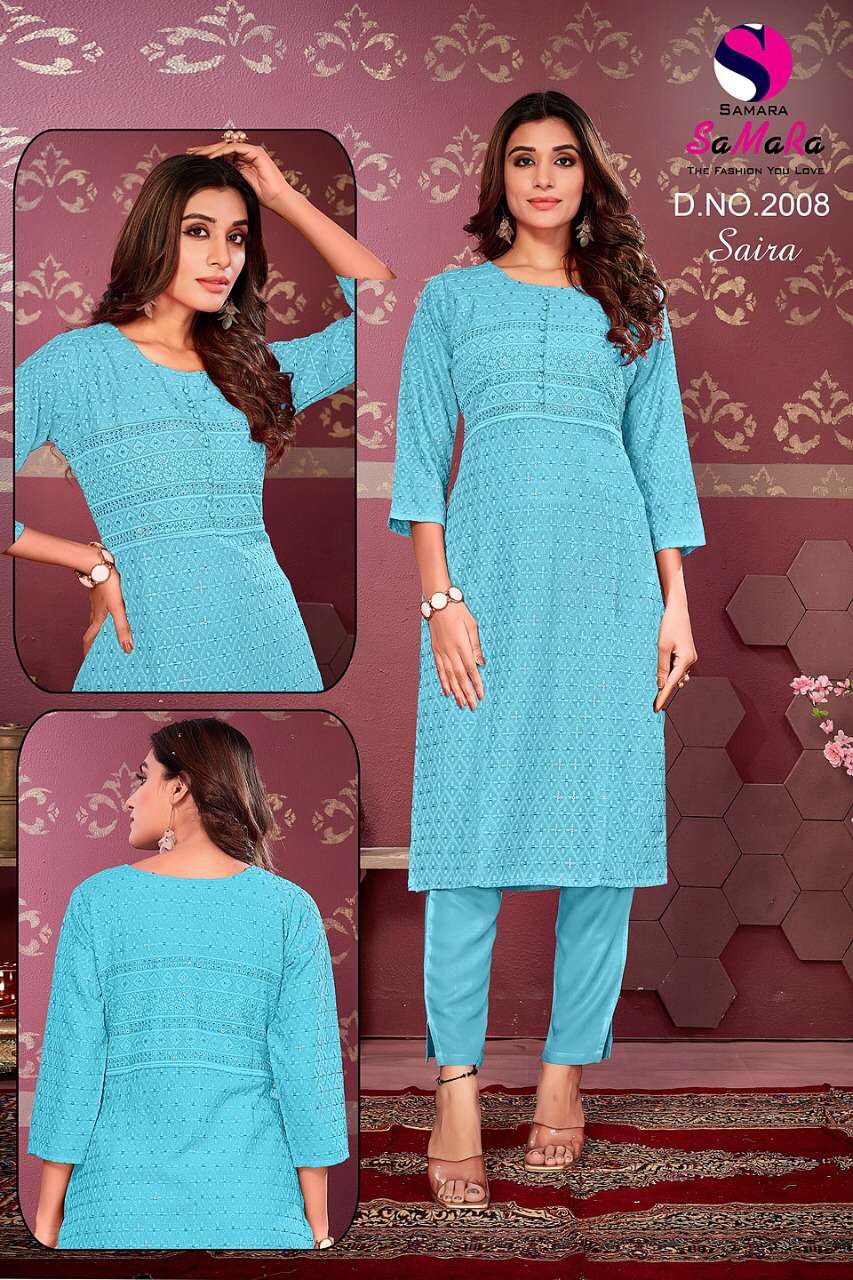 SAIRA BY SAMARA 2001 TO 2012 SERIES DESIGNER STYLISH FANCY COLORFUL BEAUTIFUL PARTY WEAR & ETHNIC WEAR COLLECTION RAYON KURTIS AT WHOLESALE PRICE