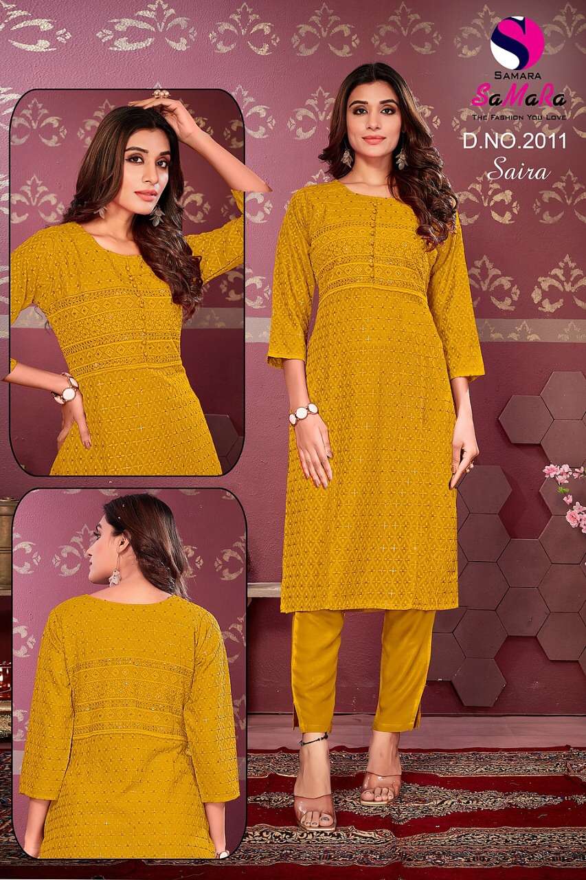 SAIRA BY SAMARA 2001 TO 2012 SERIES DESIGNER STYLISH FANCY COLORFUL BEAUTIFUL PARTY WEAR & ETHNIC WEAR COLLECTION RAYON KURTIS AT WHOLESALE PRICE