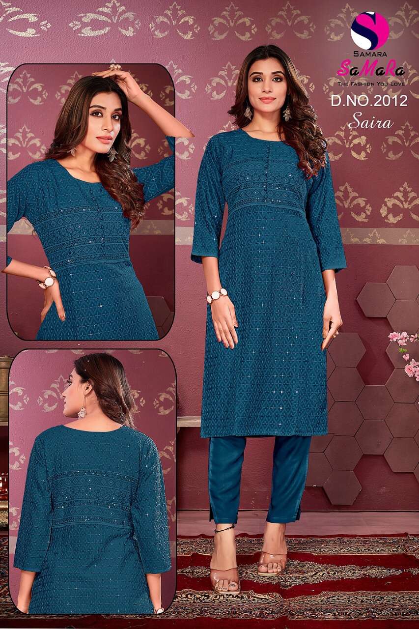 SAIRA BY SAMARA 2001 TO 2012 SERIES DESIGNER STYLISH FANCY COLORFUL BEAUTIFUL PARTY WEAR & ETHNIC WEAR COLLECTION RAYON KURTIS AT WHOLESALE PRICE