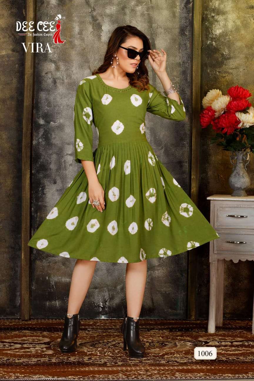VIRA BY DEE CEE 1001 TO 1006 SERIES DESIGNER STYLISH FANCY COLORFUL BEAUTIFUL PARTY WEAR & ETHNIC WEAR COLLECTION HEAVY RAYON KURTIS AT WHOLESALE PRICE