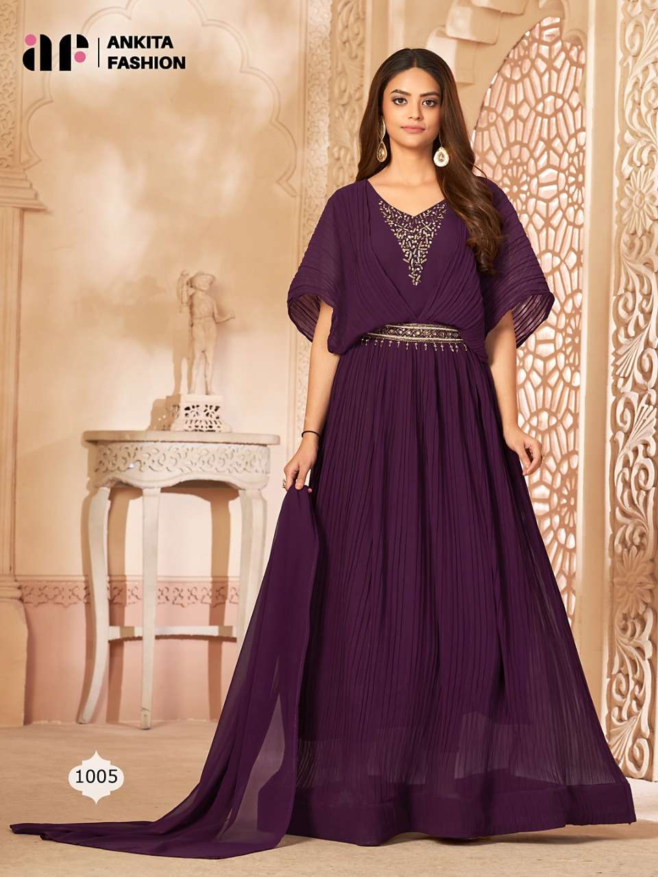ANAMIKA BY ANKITA FASHION 1001 TO 1005 SERIES BEAUTIFUL STYLISH FANCY COLORFUL CASUAL WEAR & ETHNIC WEAR PURE GEORGETTE GOWNS WITH DUPATTA AT WHOLESALE PRICE