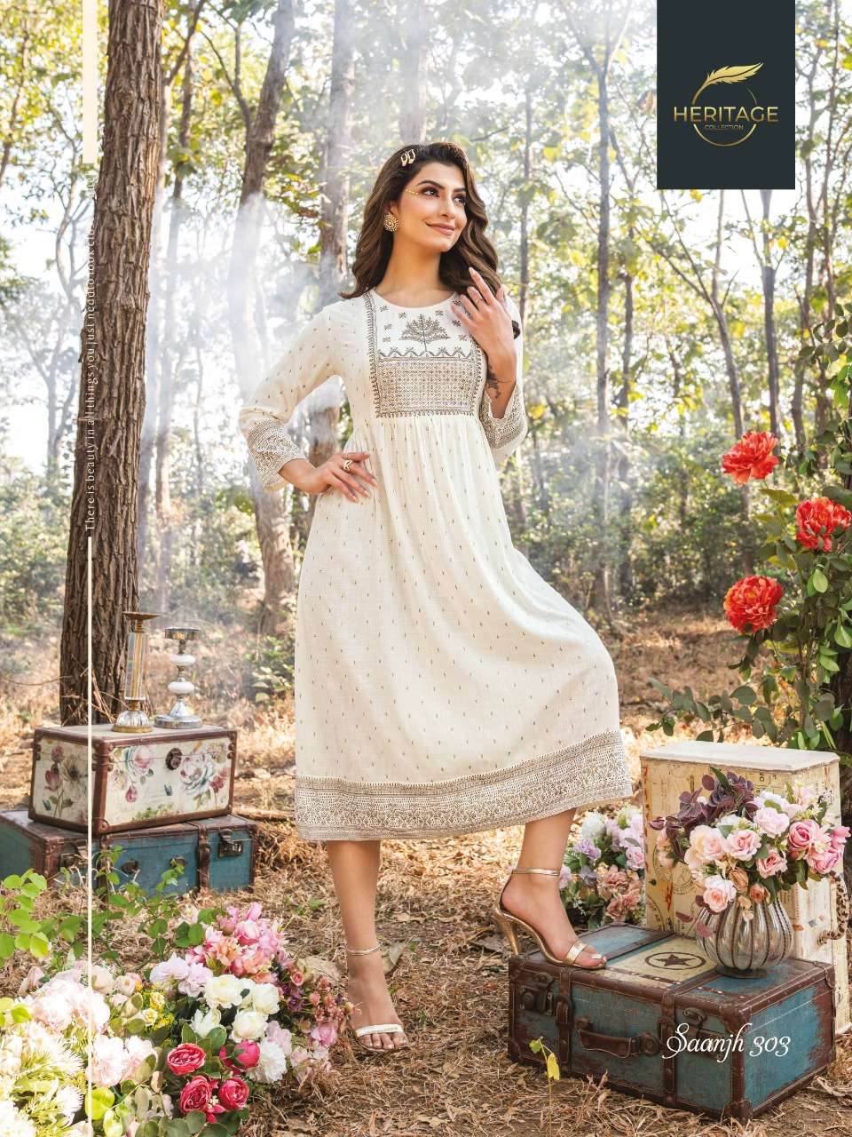 SAANJH VOL-3 BY HERITAGE 301 TO 306 SERIES DESIGNER STYLISH FANCY COLORFUL BEAUTIFUL PARTY WEAR & ETHNIC WEAR COLLECTION RAYON KURTIS AT WHOLESALE PRICE