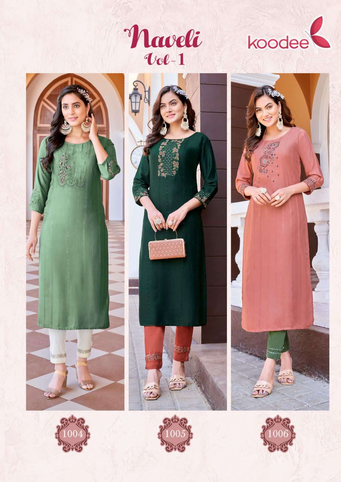Naveli Vol-1 By Koodee 1001 To 1006 Series Designer Stylish Fancy Colorful Beautiful Party Wear & Ethnic Wear Collection Heavy Rayon Kurtis With Bottom At Wholesale Price