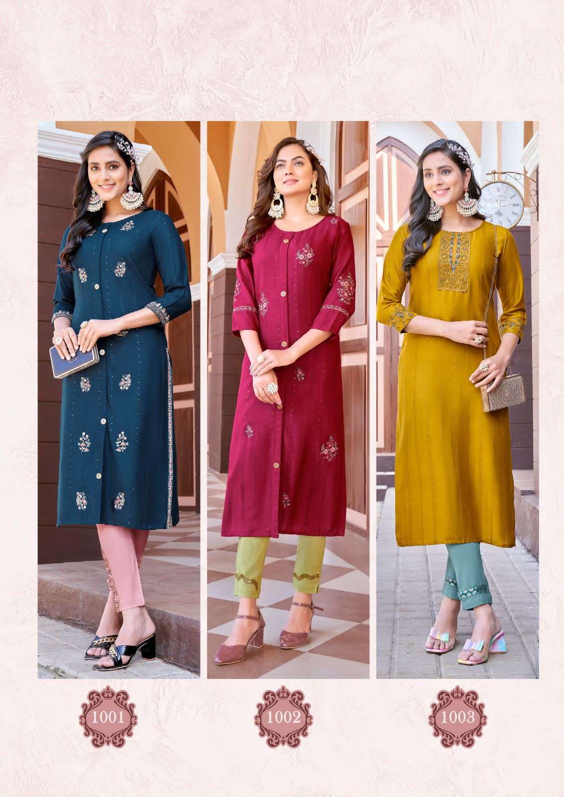 Naveli Vol-1 By Koodee 1001 To 1006 Series Designer Stylish Fancy Colorful Beautiful Party Wear & Ethnic Wear Collection Heavy Rayon Kurtis With Bottom At Wholesale Price