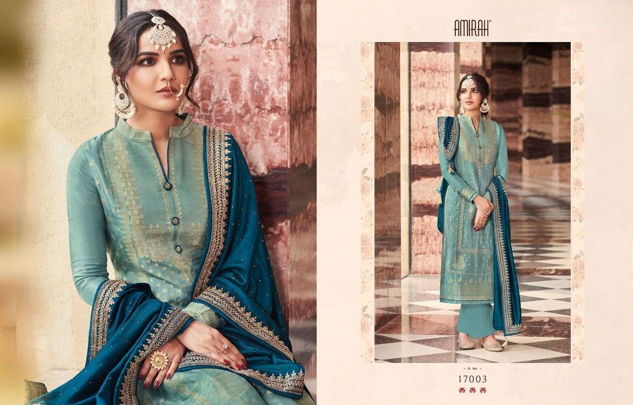 KHWAHISH VOL-2 HIT LIST BY AMIRAH 17001 TO 17005 SERIES BEAUTIFUL STYLISH SUITS FANCY COLORFUL CASUAL WEAR & ETHNIC WEAR & READY TO WEAR DOLA SILK JACQUARD DRESSES AT WHOLESALE PRICE