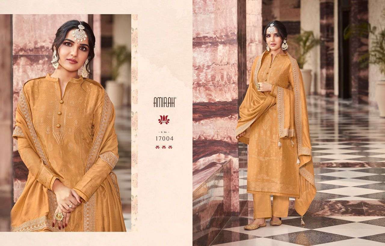 KHWAHISH VOL-2 HIT LIST BY AMIRAH 17001 TO 17005 SERIES BEAUTIFUL STYLISH SUITS FANCY COLORFUL CASUAL WEAR & ETHNIC WEAR & READY TO WEAR DOLA SILK JACQUARD DRESSES AT WHOLESALE PRICE