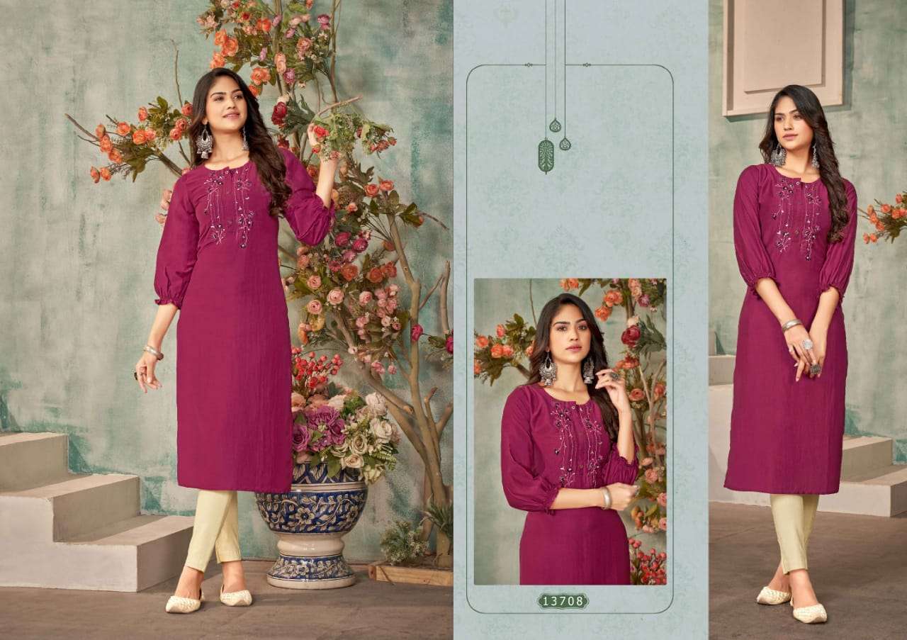 OCTVAIA VOL-13 BY KALAROOP 13704 TO 13709 SERIES DESIGNER STYLISH FANCY COLORFUL BEAUTIFUL PARTY WEAR & ETHNIC WEAR COLLECTION SILK EMBROIDERY KURTIS AT WHOLESALE PRICE