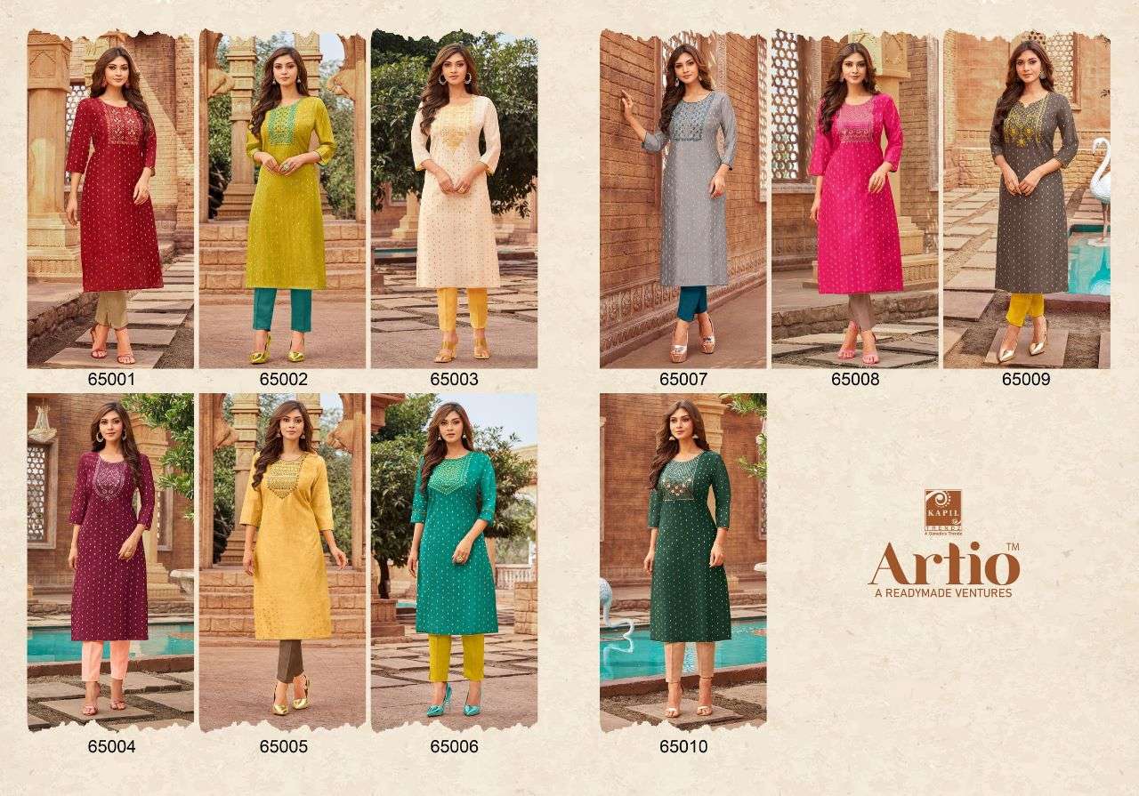 AMORY VOL-8 BY ARTIO 65001 TO 65010 SERIES DESIGNER STYLISH FANCY COLORFUL BEAUTIFUL PARTY WEAR & ETHNIC WEAR COLLECTION SILK EMBROIDERY KURTIS AT WHOLESALE PRICE