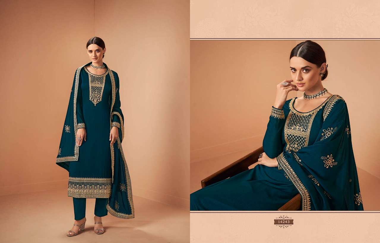 FIRDOSH BY ZISA 14241 TO 14246 SERIES FESTIVE SUITS BEAUTIFUL FANCY COLORFUL STYLISH PARTY WEAR & OCCASIONAL WEAR SILK GEORGETTE EMBROIDERY DRESSES AT WHOLESALE PRICE