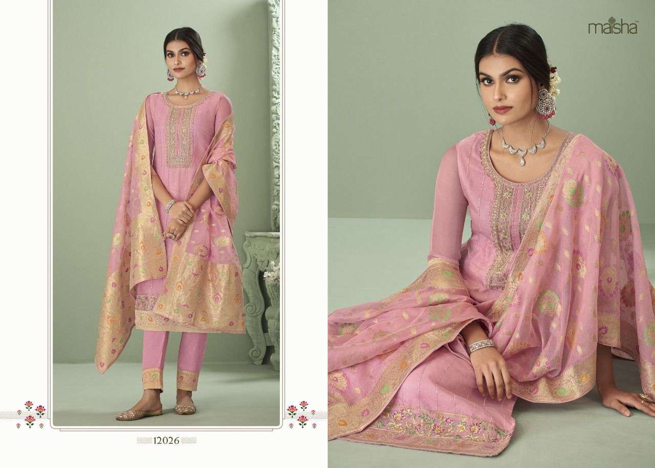 GULBARGA BY MAISHA 12025 TO 12029 SERIES FESTIVE SUITS BEAUTIFUL FANCY COLORFUL STYLISH PARTY WEAR & OCCASIONAL WEAR PURE ORGANZA EMBROIDERY DRESSES AT WHOLESALE PRICE
