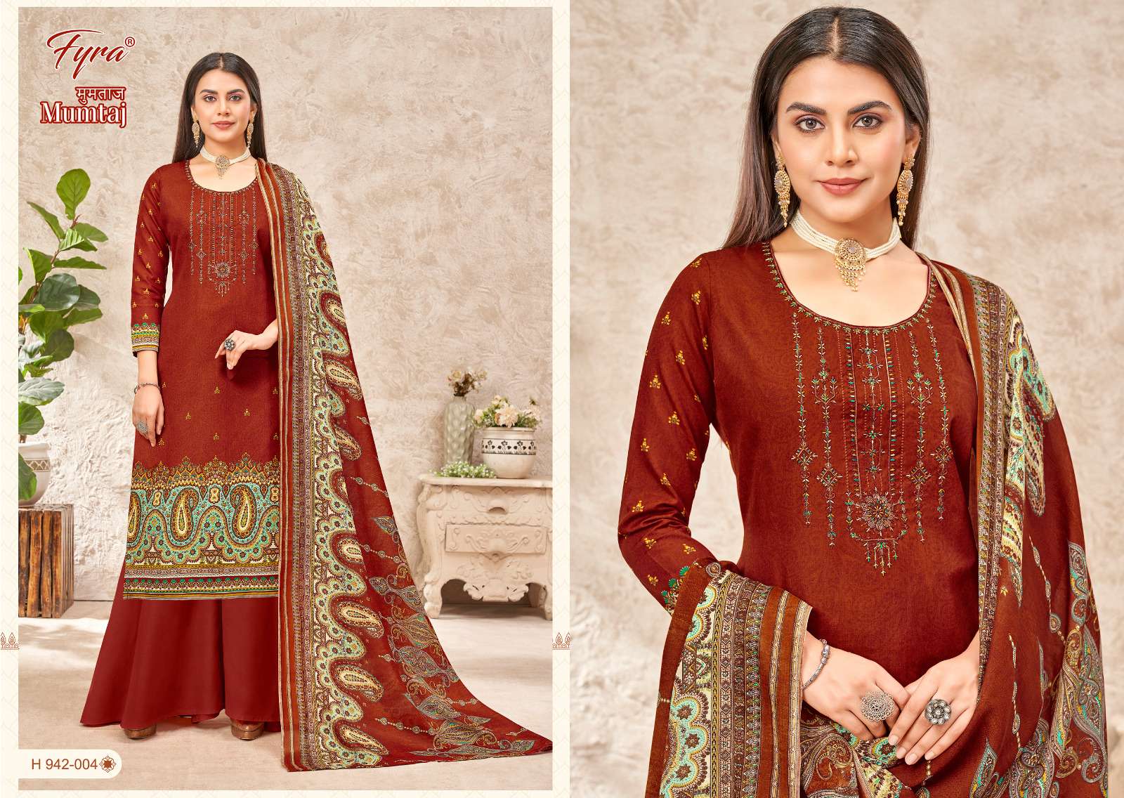 MUMTAJ BY FYRA 942-001 TO 942-010 SERIES FESTIVE SUITS BEAUTIFUL FANCY COLORFUL STYLISH PARTY WEAR & OCCASIONAL WEAR PURE SOFT COTTON DRESSES AT WHOLESALE PRICE