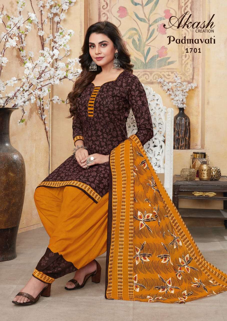 PADMAVATI VOL-17 BY AKASH CREATION 1701 TO 1710 SERIES BEAUTIFUL STYLISH SUITS FANCY COLORFUL CASUAL WEAR & ETHNIC WEAR & READY TO WEAR COTTON PRINTED DRESSES AT WHOLESALE PRICE