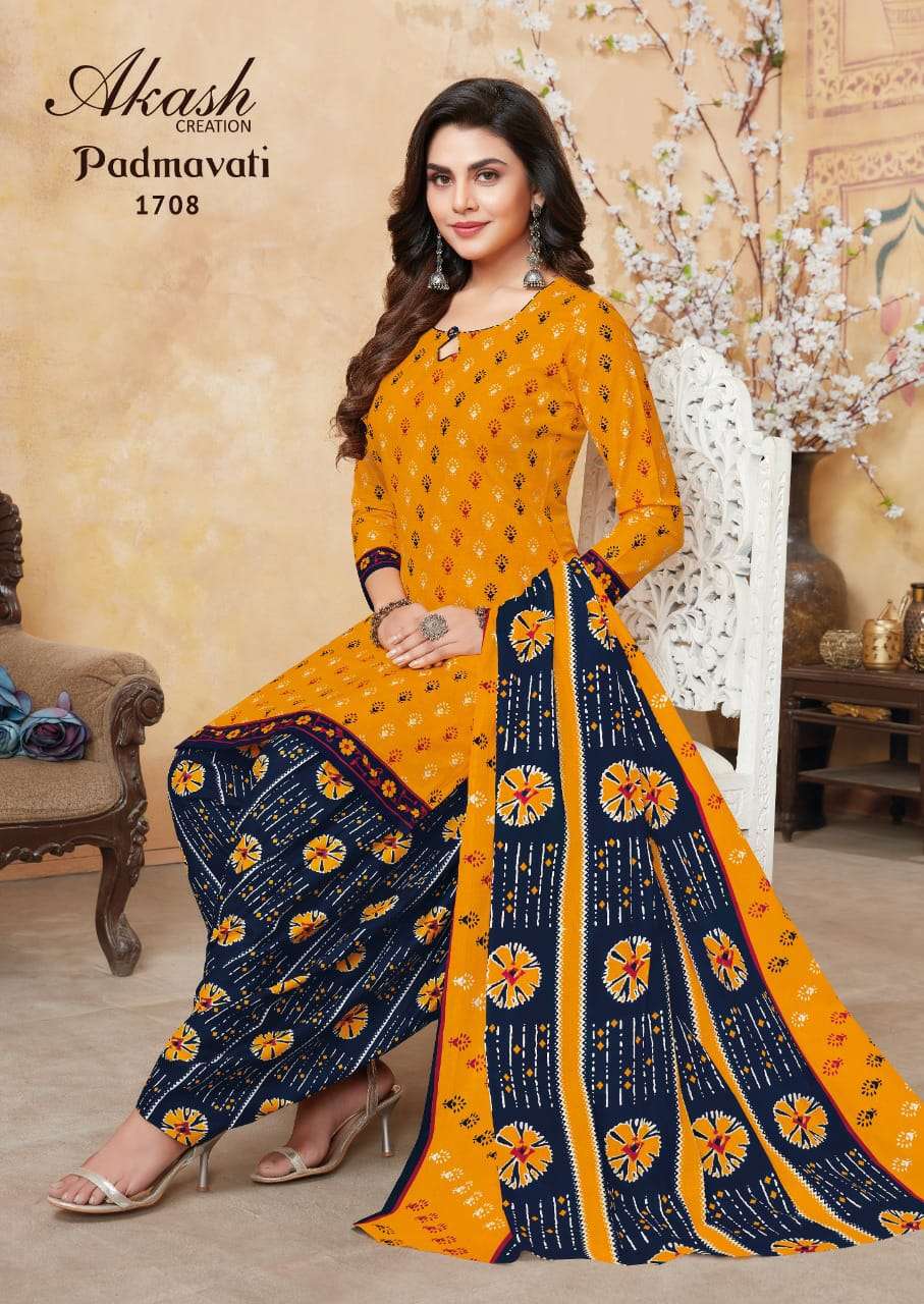 PADMAVATI VOL-17 BY AKASH CREATION 1701 TO 1710 SERIES BEAUTIFUL STYLISH SUITS FANCY COLORFUL CASUAL WEAR & ETHNIC WEAR & READY TO WEAR COTTON PRINTED DRESSES AT WHOLESALE PRICE