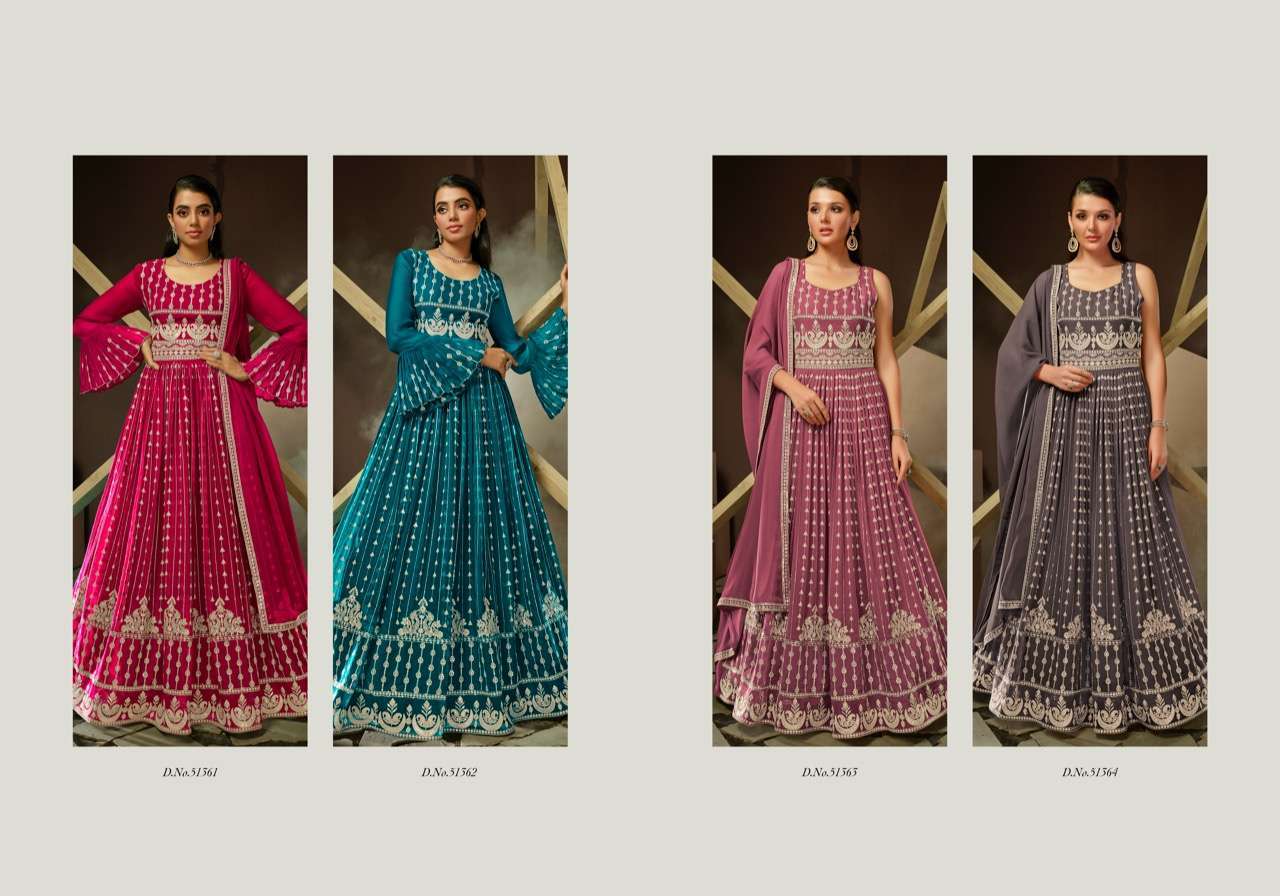Falak By Fiona 31361 To 31364 Series Beautiful Stylish Fancy Colorful Casual Wear & Ethnic Wear Georgette Gowns With Dupatta At Wholesale Price