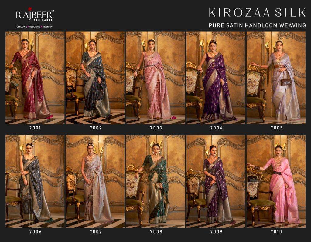 Kirozaa Silk By Rajbeer 7001 To 7010 Series Indian Traditional Wear Collection Beautiful Stylish Fancy Colorful Party Wear & Occasional Wear Handloom Silk Sarees At Wholesale Price