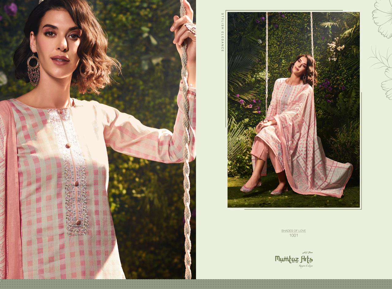SHADES OF LOVE BY MUMTAZ ARTS 1001 TO 1006 SERIES BEAUTIFUL SUITS COLORFUL STYLISH FANCY CASUAL WEAR & PURE VISCOSE JAM SATIN WITH HEAVY EMBROIDERY DRESSES AT WHOLESALE PRICE