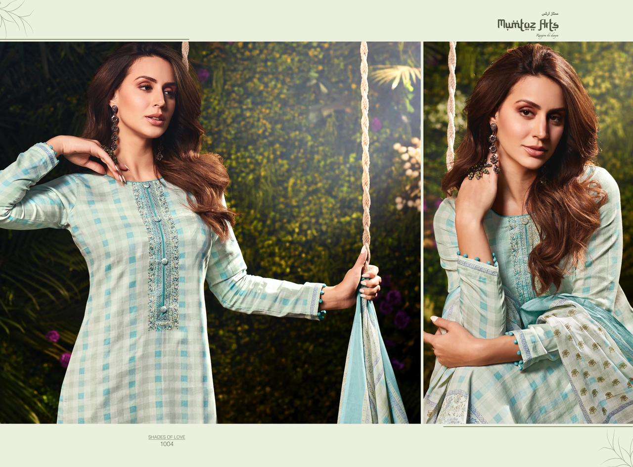 SHADES OF LOVE BY MUMTAZ ARTS 1001 TO 1006 SERIES BEAUTIFUL SUITS COLORFUL STYLISH FANCY CASUAL WEAR & PURE VISCOSE JAM SATIN WITH HEAVY EMBROIDERY DRESSES AT WHOLESALE PRICE