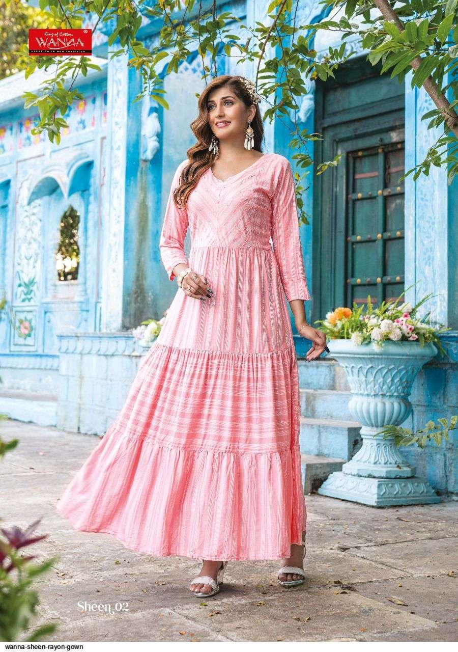 SHEEN BY WANNA 01 TO 05 SERIES BEAUTIFUL SUITS COLORFUL STYLISH FANCY CASUAL WEAR & ETHNIC WEAR RAYON PRINT GOWNS AT WHOLESALE PRICE