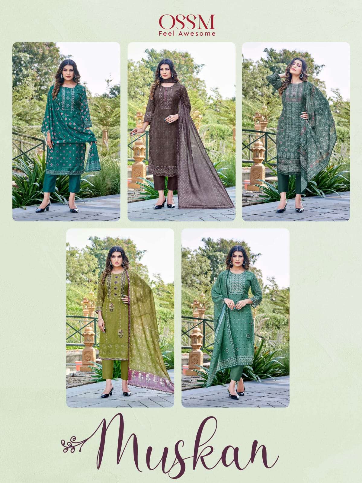 MUSKAN BY OSSM 1001 TO 1005 SERIES BEAUTIFUL STYLISH SUITS FANCY COLORFUL CASUAL WEAR & ETHNIC WEAR & READY TO WEAR VISCOSE SILK DRESSES AT WHOLESALE PRICE