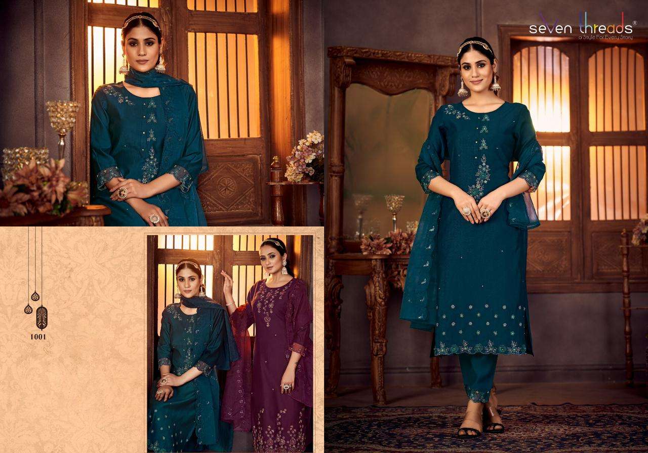 Gulmohar By Seven Threads 1001 To 1007 Series Beautiful Stylish Suits Fancy Colorful Casual Wear & Ethnic Wear & Ready To Wear Viscose Silk Dresses At Wholesale Price