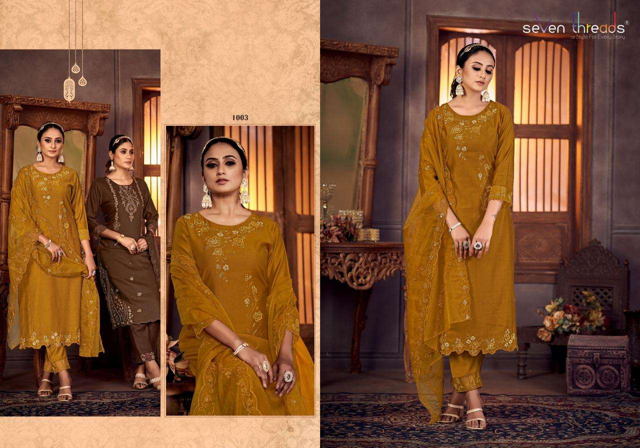 Gulmohar By Seven Threads 1001 To 1007 Series Beautiful Stylish Suits Fancy Colorful Casual Wear & Ethnic Wear & Ready To Wear Viscose Silk Dresses At Wholesale Price