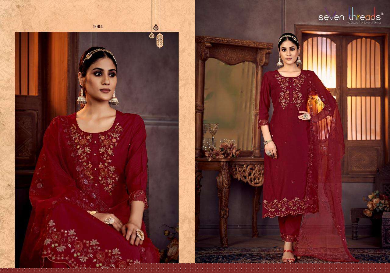 Gulmohar By Seven Threads 1001 To 1007 Series Beautiful Stylish Suits Fancy Colorful Casual Wear & Ethnic Wear & Ready To Wear Viscose Silk Dresses At Wholesale Price