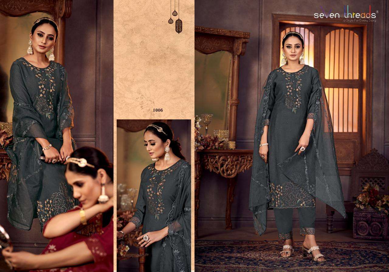 Gulmohar By Seven Threads 1001 To 1007 Series Beautiful Stylish Suits Fancy Colorful Casual Wear & Ethnic Wear & Ready To Wear Viscose Silk Dresses At Wholesale Price