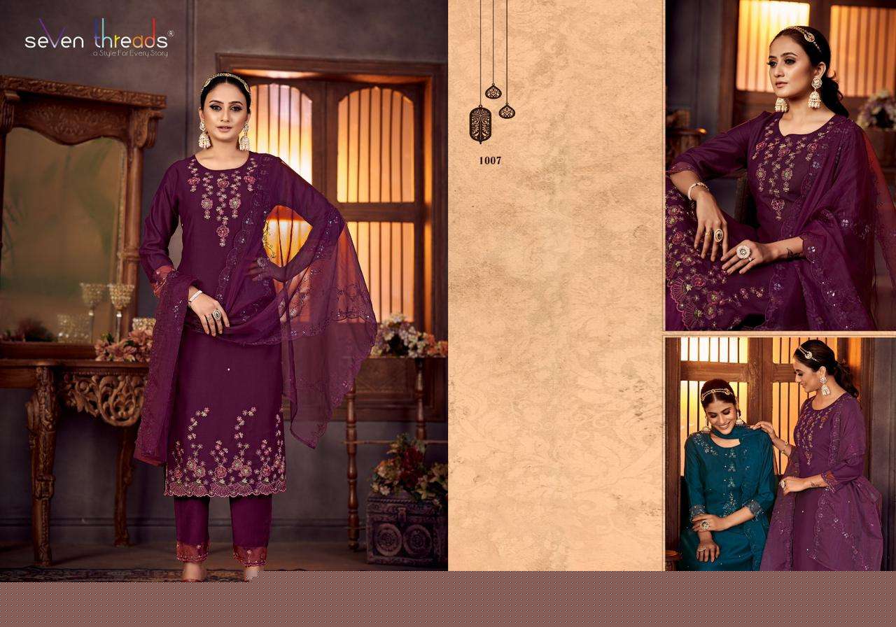 Gulmohar By Seven Threads 1001 To 1007 Series Beautiful Stylish Suits Fancy Colorful Casual Wear & Ethnic Wear & Ready To Wear Viscose Silk Dresses At Wholesale Price