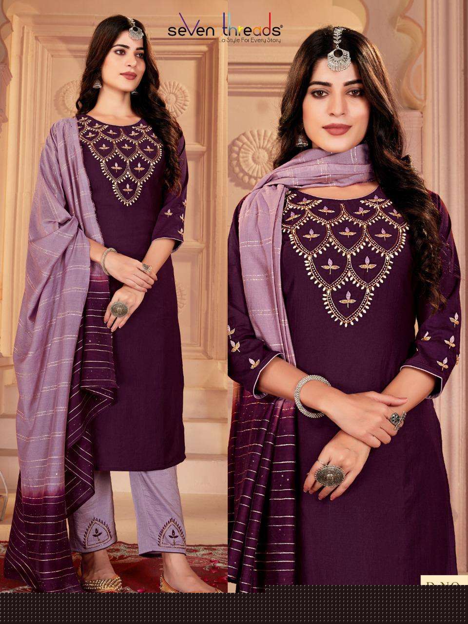 SEVEN THREADS HIT DESIGN 51 BY SEVEN THREADS BEAUTIFUL STYLISH SUITS FANCY COLORFUL CASUAL WEAR & ETHNIC WEAR & READY TO WEAR BEMBERG SILK DRESSES AT WHOLESALE PRICE