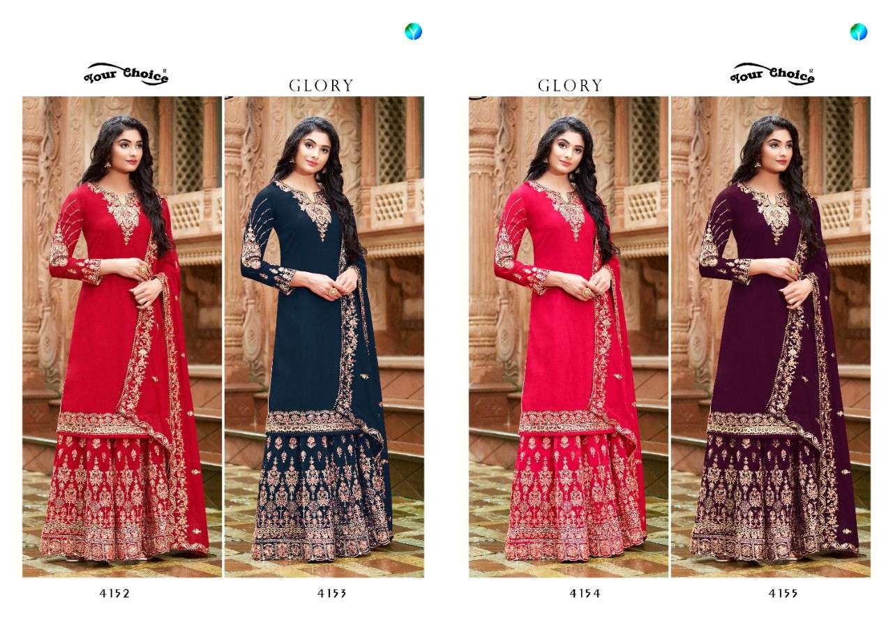 GLORY BY YOUR CHOICE 4152 TO 4155 SERIES BEAUTIFUL SHARARA SUITS COLORFUL STYLISH FANCY CASUAL WEAR & BLOOMING GREORGETTE DRESSES AT WHOLESALE PRICE