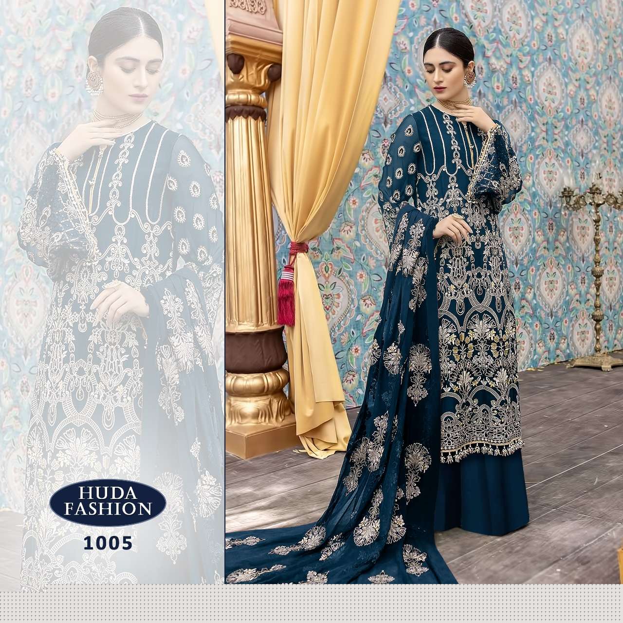HUDA HIT DESIGN 1005 BY HUDA FASHION DESIGNER FESTIVE PAKISTANI SUITS COLLECTION BEAUTIFUL STYLISH FANCY COLORFUL PARTY WEAR & OCCASIONAL WEAR FAUX GEORGETTE EMBROIDERED DRESSES AT WHOLESALE PRICE