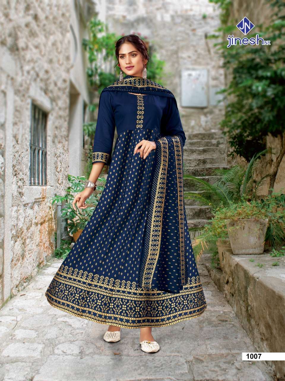 JANNAT BY JINESH NX 1001 TO 1008 SERIES BEAUTIFUL SUITS COLORFUL STYLISH FANCY CASUAL WEAR & RAYON FOIL PRINT DRESSES AT WHOLESALE PRICE