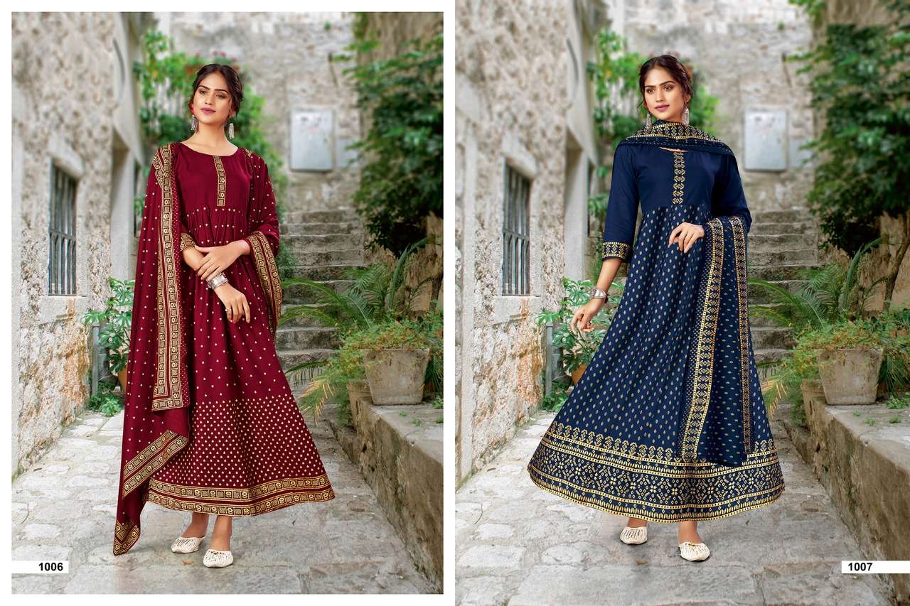 JANNAT BY JINESH NX 1001 TO 1008 SERIES BEAUTIFUL SUITS COLORFUL STYLISH FANCY CASUAL WEAR & RAYON FOIL PRINT DRESSES AT WHOLESALE PRICE