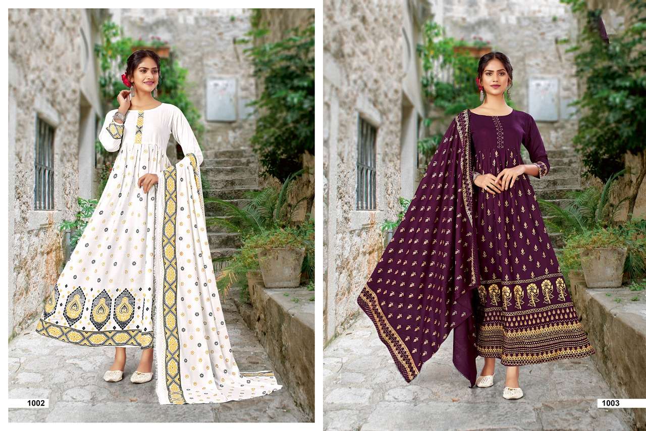 JANNAT BY JINESH NX 1001 TO 1008 SERIES BEAUTIFUL SUITS COLORFUL STYLISH FANCY CASUAL WEAR & RAYON FOIL PRINT DRESSES AT WHOLESALE PRICE