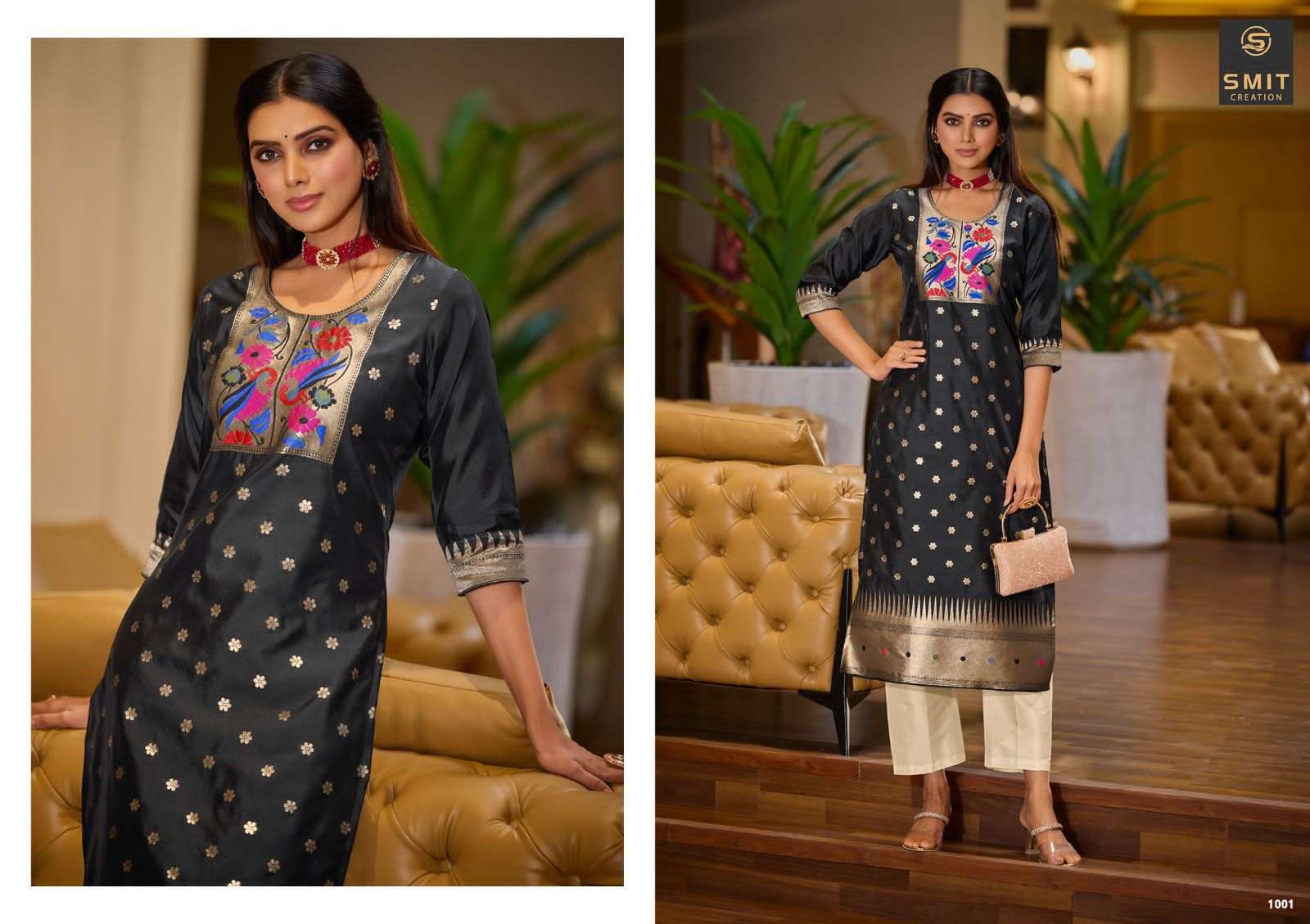 MAYA BY SMIT CREATION SERIES 1001 A TO 1001 I STYLISH BEAUTIFUL COLOURFUL PRINTED & EMBROIDERED PARTY WEAR & OCCASIONAL WEAR PURE TAPELA WORK WITH EMBROIDERY DRESSES AT WHOLESALE PRICE