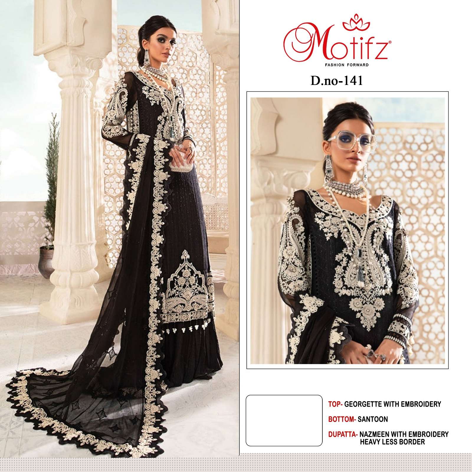 MOTIFZ HIT DESIGN 141 COLOURS BY MOTIFZ 141 TO 141-C SERIES DESIGNER PAKISTANI SUITS BEAUTIFUL FANCY COLORFUL STYLISH PARTY WEAR & OCCASIONAL WEAR GEORGETTE WITH EMBROIDERY DRESSES AT WHOLESALE PRICE