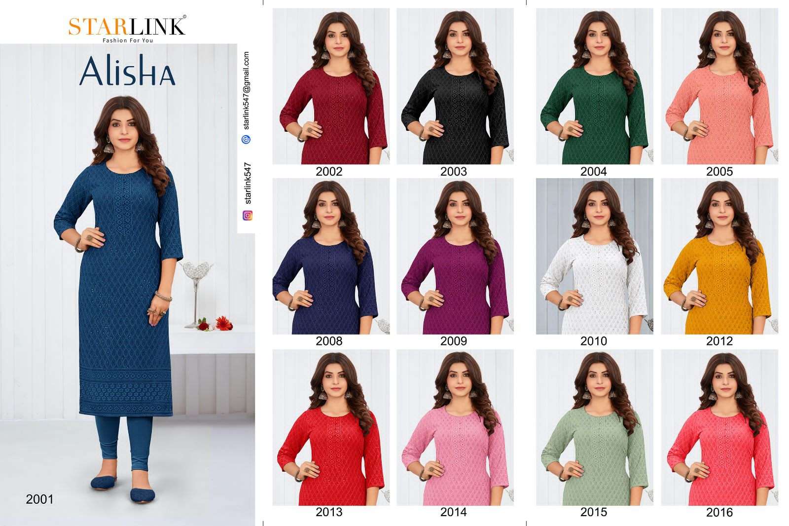 STARLINK BY ALISHA PRINT 2001 TO 2016 SERIES FESTIVE SUITS BEAUTIFUL FANCY COLORFUL STYLISH PARTY WEAR & OCCASIONAL WEAR RAYON WITH SHIFFLI WORK DRESSES AT WHOLESALE PRICE