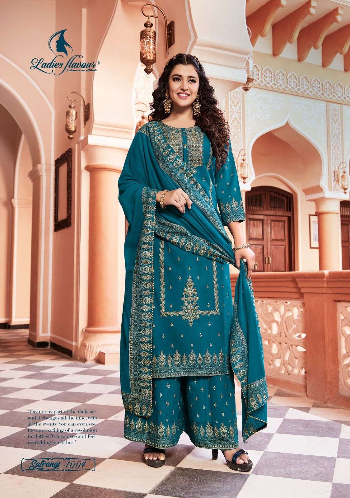 Satrangi By Ladies Flavour 1001 To 1004 Series Beautiful Sharara Suits Colorful Stylish Fancy Casual Wear & Ethnic Wear Heavy Cotton Embroidered Dresses At Wholesale Price