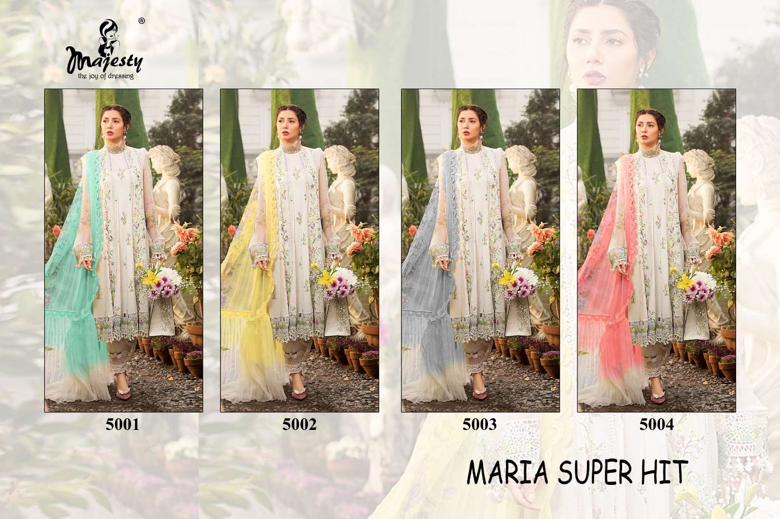 MARIA SUPER HIT BY MAJESTY 5001 TO 5004 SERIES PAKISTANI SUITS BEAUTIFUL FANCY COLORFUL STYLISH PARTY WEAR & OCCASIONAL WEAR PURE COTTON DIGITAL PRINT DRESSES AT WHOLESALE PRICE
