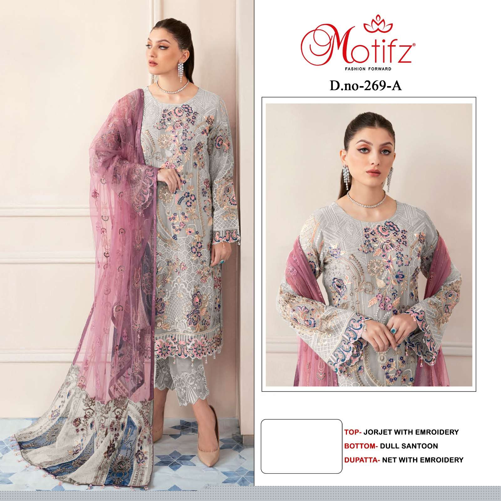 MOTIFZ HIT DESIGN 269 COLOURS BY MOTIFZ 269-A TO 269-D SERIES DESIGNER PAKISTANI SUITS BEAUTIFUL FANCY COLORFUL STYLISH PARTY WEAR & OCCASIONAL WEAR GEORGETTE WITH EMBROIDERY DRESSES AT WHOLESALE PRICE