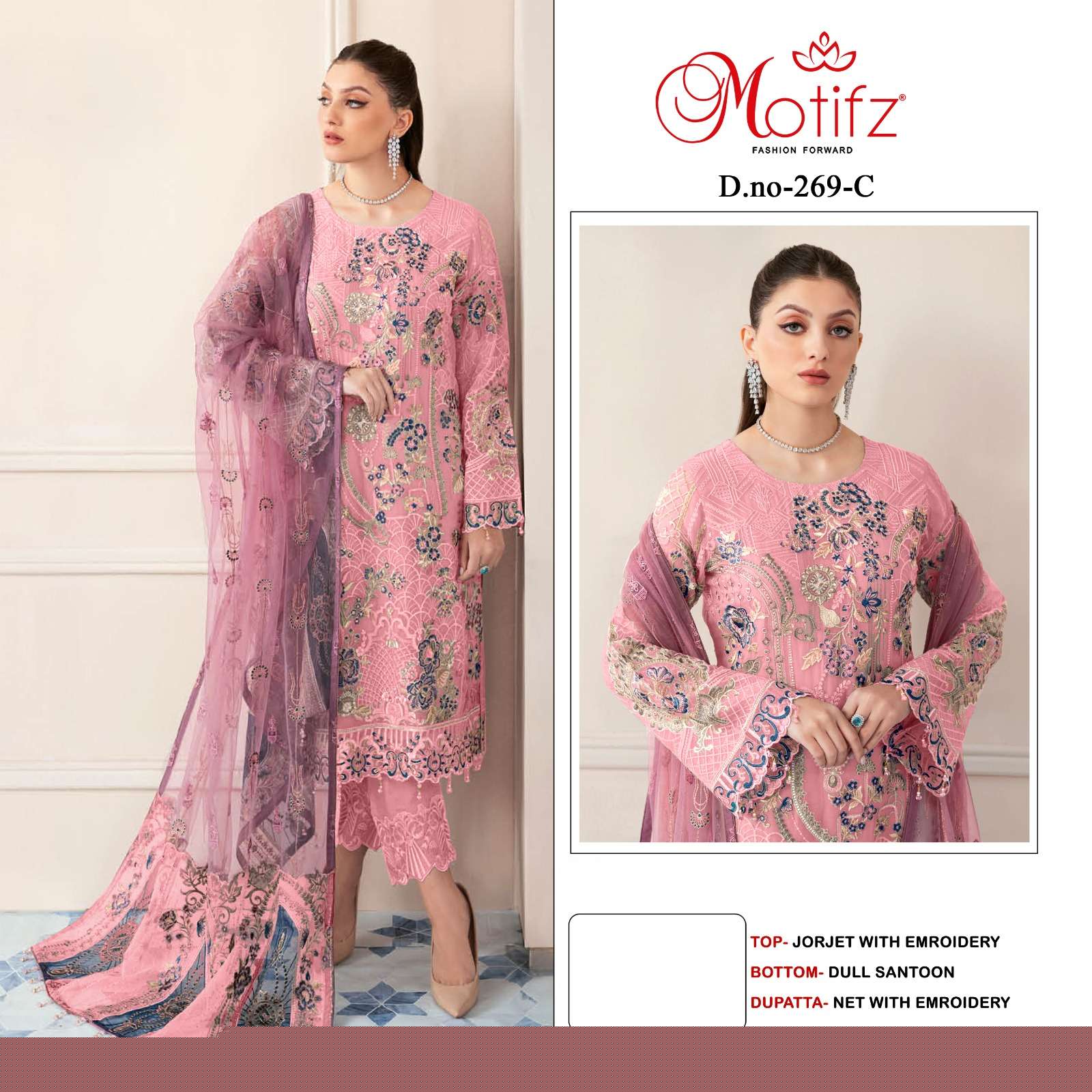 MOTIFZ HIT DESIGN 269 COLOURS BY MOTIFZ 269-A TO 269-D SERIES DESIGNER PAKISTANI SUITS BEAUTIFUL FANCY COLORFUL STYLISH PARTY WEAR & OCCASIONAL WEAR GEORGETTE WITH EMBROIDERY DRESSES AT WHOLESALE PRICE