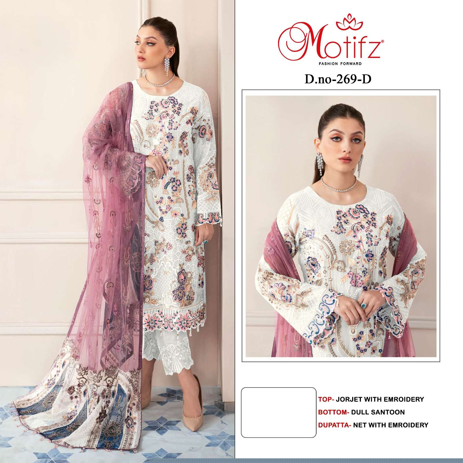 MOTIFZ HIT DESIGN 269 COLOURS BY MOTIFZ 269-A TO 269-D SERIES DESIGNER PAKISTANI SUITS BEAUTIFUL FANCY COLORFUL STYLISH PARTY WEAR & OCCASIONAL WEAR GEORGETTE WITH EMBROIDERY DRESSES AT WHOLESALE PRICE