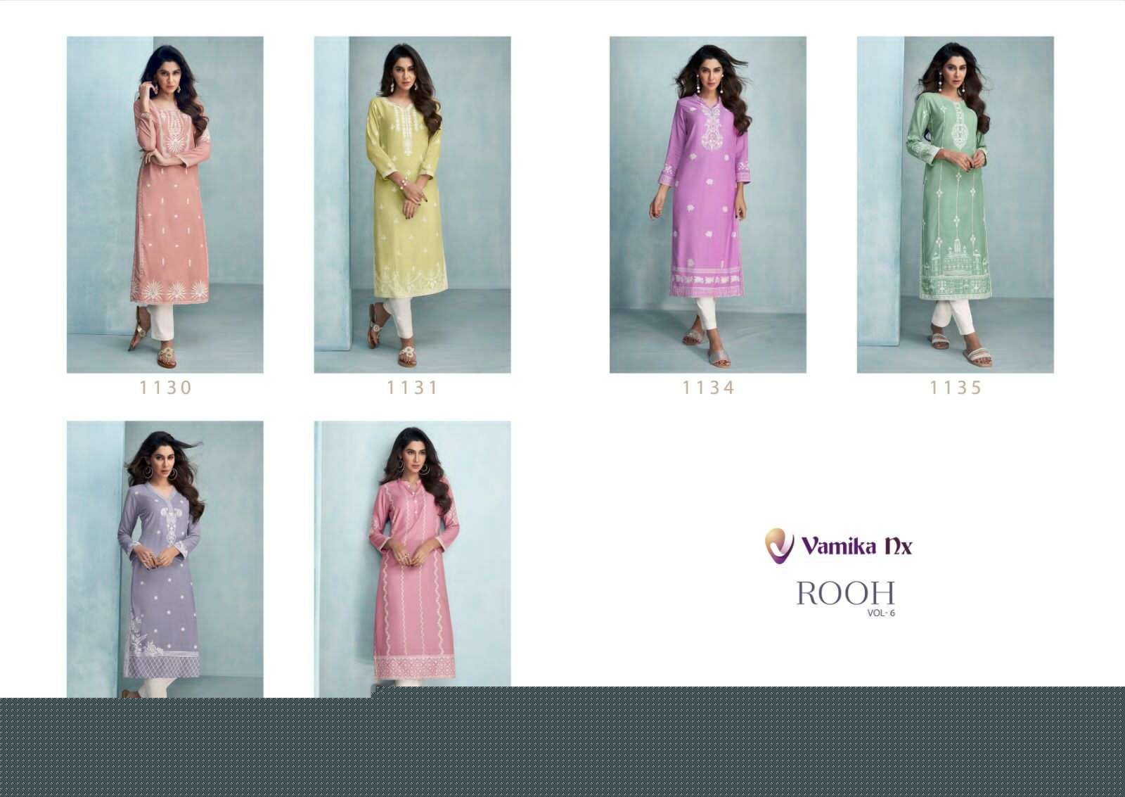 Rooh Vol-6 By Vamika 1130 To 1135 Series Designer Stylish Fancy Colorful Beautiful Party Wear & Ethnic Wear Collection Rayon Viscose Kurtis With Bottom At Wholesale Price