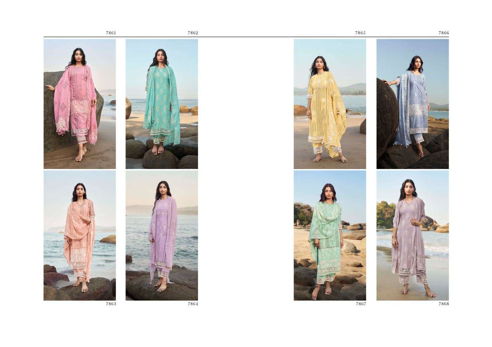 PARADISO BY JAY VIJAY PRINTS 7861 TO 7868 SERIES BEAUTIFUL INDIAN SUITS COLORFUL STYLISH FANCY CASUAL WEAR & ETHNIC WEAR PURE COTTON EMBROIDERED DRESSES AT WHOLESALE PRICE