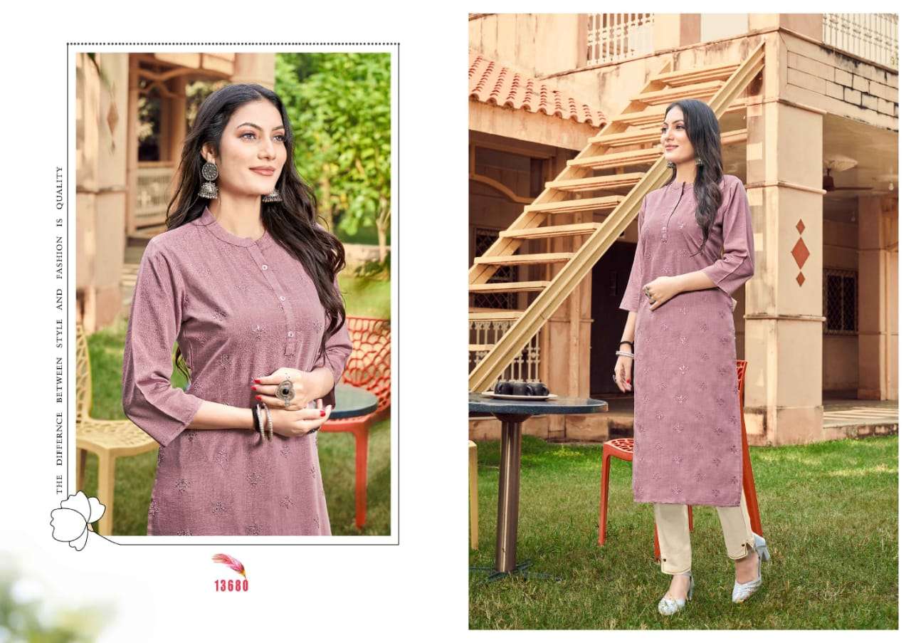 LADLEE VOL-3 BY KALAROOP 13676 TO 13681 SERIES DESIGNER STYLISH FANCY COLORFUL BEAUTIFUL PARTY WEAR & ETHNIC WEAR COLLECTION RAYON PRINT KURTIS AT WHOLESALE PRICE